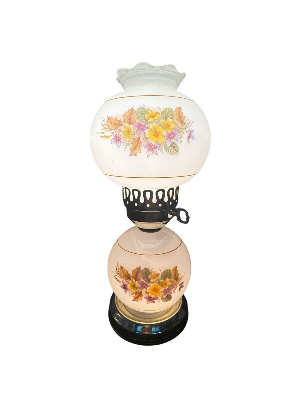 Vintage Hurricane Floral White Glass Table Lamp - Decorative Home Accent - Picture 6 of 7